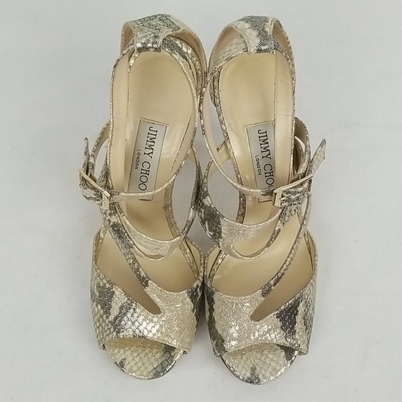 Jimmy Choo Beige Glitter Strappy Sandals size 37 - Picture 3 of 13